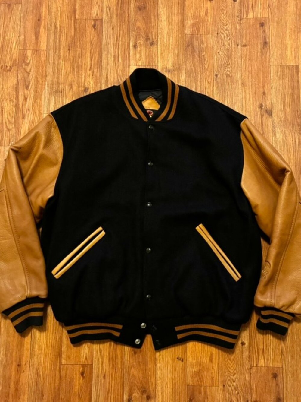 Vintage GAME Sportswear Premium Leather Varsity Jacket Wool Bayer Logo XL